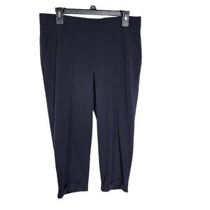T By Talbots Womens Pant MP Petite Crop Blue Pull On Elastic Waist Cuffed Pocket